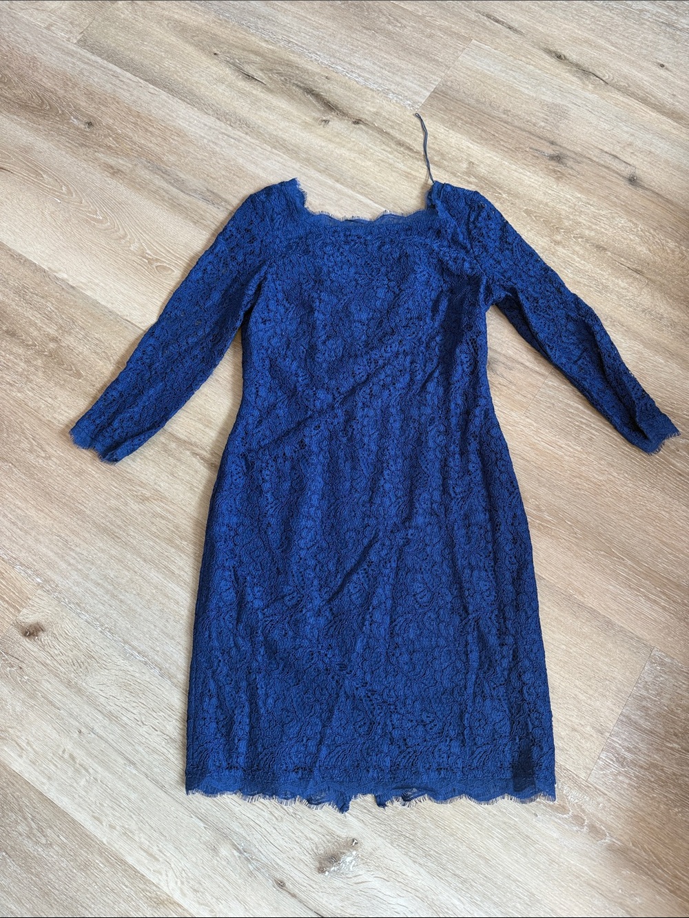 Adrianna Papell Blue Lace three quarter Sleeve Sheath Dress